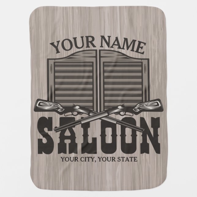 Personalized Western Rifle Guns Old Saloon Bar Baby Blanket (Front)