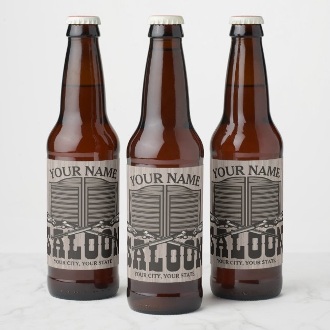 Personalized Western Rifle Guns Old Saloon Bar  Beer Bottle Label (Bottles)