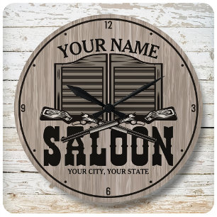 Personalized Western Rifle Guns Old Saloon Bar Large Clock