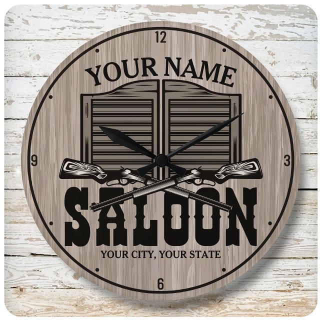 Personalized Western Rifle Guns Old Saloon Bar Large Clock (Creator Uploaded)