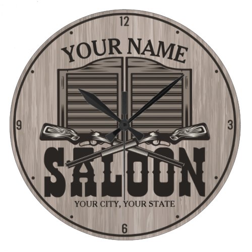 Personalized Western Rifle Guns Old Saloon Bar Large Clock