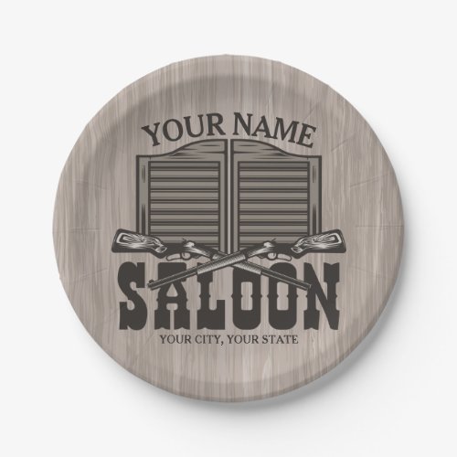 Personalized Western Rifle Guns Old Saloon Bar  Paper Plates