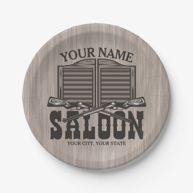 Personalized Western Rifle Guns Old Saloon Bar  Paper Plates (Front)