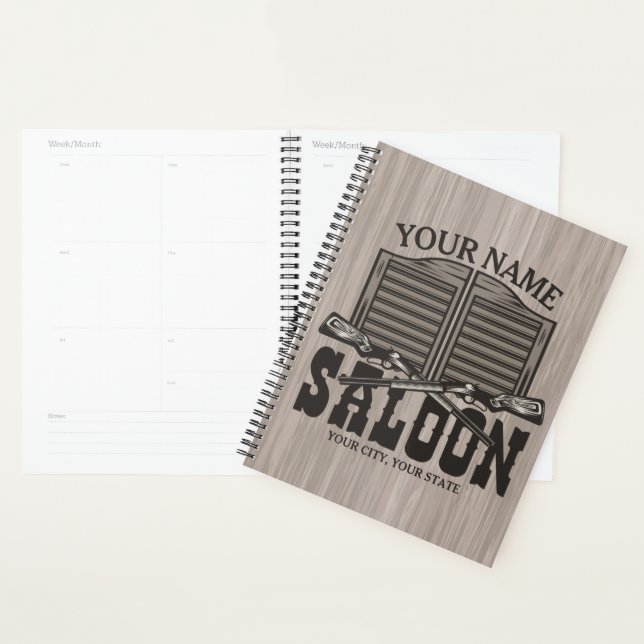 Personalized Western Rifle Guns Old Saloon Bar  Planner (Display)