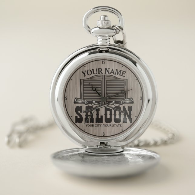 Personalized Western Rifle Guns Old Saloon Bar  Pocket Watch (Inside)