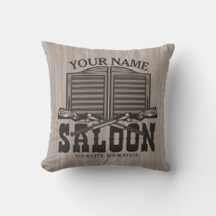 Personalized Western Rifle Guns Old Saloon Bar  Throw Pillow