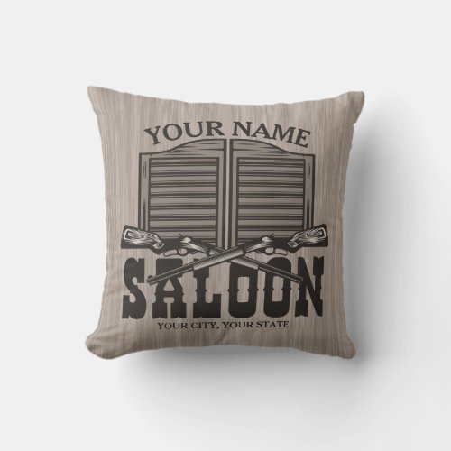 Personalized Western Rifle Guns Old Saloon Bar  Throw Pillow