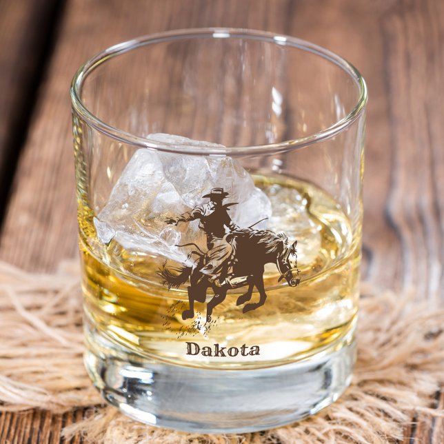 Personalized Western Rodeo Cowboy Cowgirl  Whiskey Glass (Creator Uploaded)
