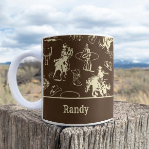 Personalized Western Rodeo Cowboy Dark Brown Coffee Mug
