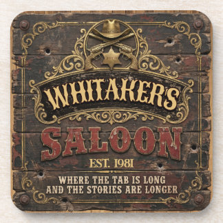 Personalized Western Saloon Rustic Man Cave Home Beverage Coaster