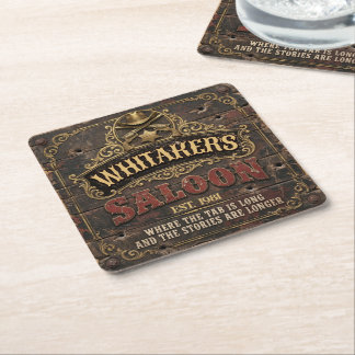 Personalized Western Saloon Rustic Man Cave Home Square Paper Coaster