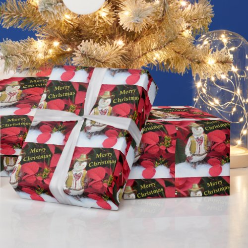 Personalized Western Snowmans Wrapping Paper Roll