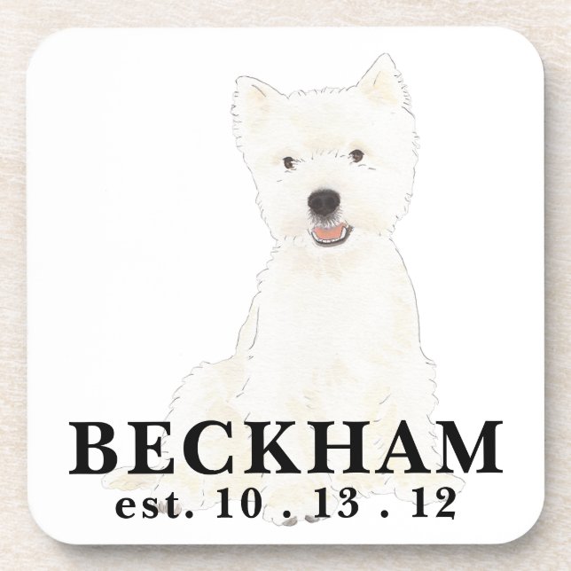 Personalized Westie West Highland Terrier Beverage Coaster (Front)