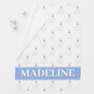 Personalized Westie West Highland Terrier Blue Baby Blanket
