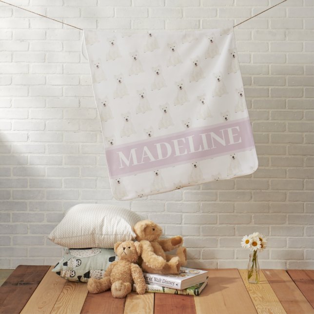 Personalized Westie West Highland Terrier Pink Baby Blanket (In Situ)