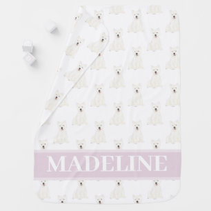 Personalized Westie West Highland Terrier Pink Baby Blanket