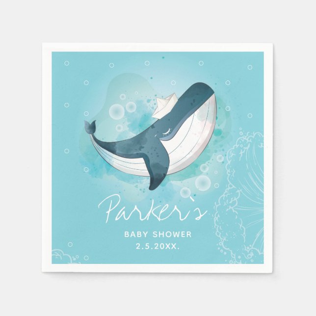 Personalized Whale Baby Shower Napkins (Front)
