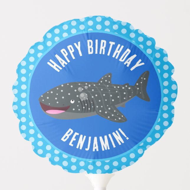 Personalized whale shark happy birthday cartoon balloon (Front)