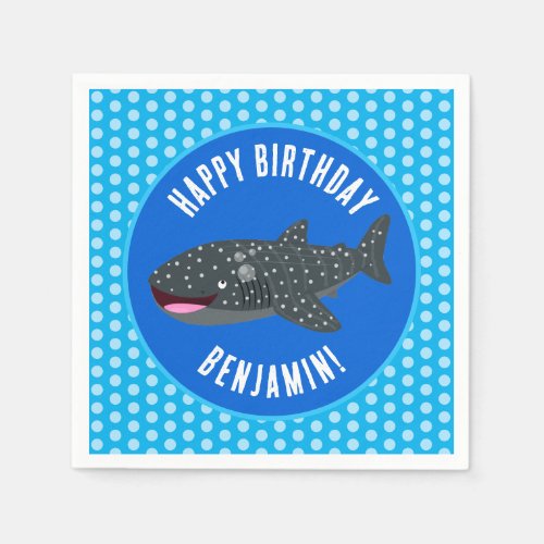 Personalized whale shark happy birthday cartoon napkins