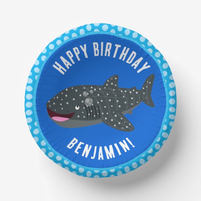 Personalized whale shark happy birthday cartoon paper bowls (Front)