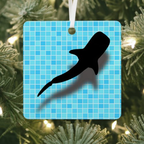 Personalized Whale Shark in Pool Christmas Metal Ornament