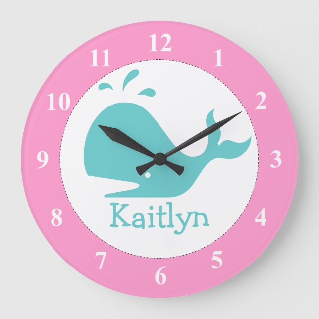 Personalized whale wall clock for nursery room (Front)