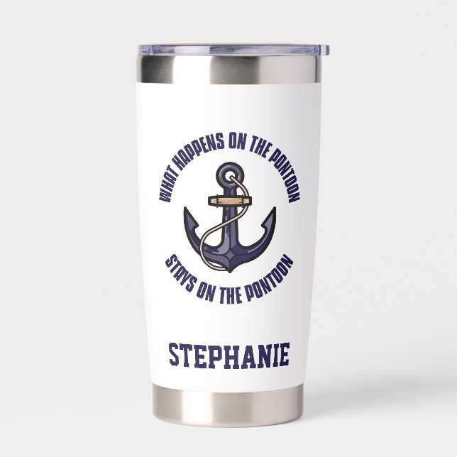 Personalized What Happens on the Pontoon Funny Insulated Tumbler (Left)