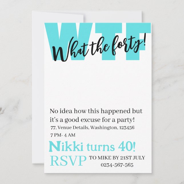 Personalized What the forty 40th funny birthday  I Invitation (Front)