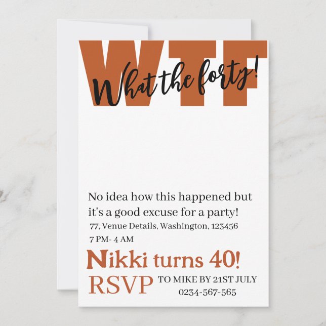 Personalized What the forty 40th funny birthday In Invitation (Front)