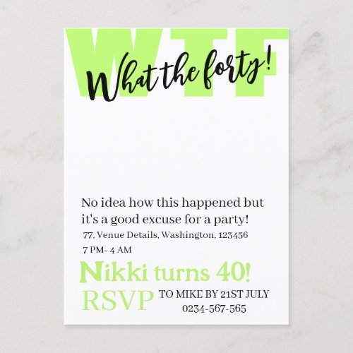 Personalized What the forty 40th funny birthday In Postcard