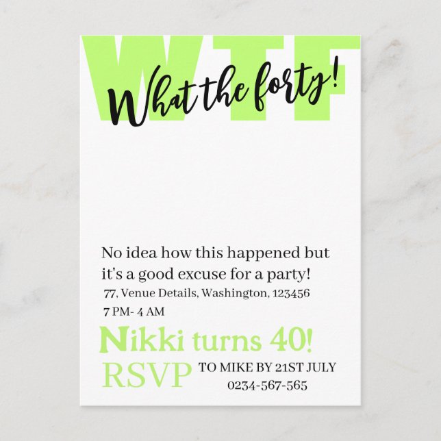 Personalized What the forty 40th funny birthday In Postcard (Front)