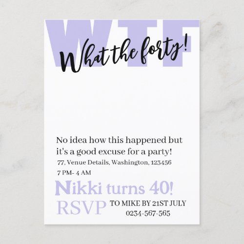 Personalized What the forty 40th funny birthday In Postcard
