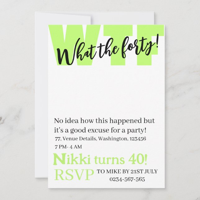 Personalized What the forty 40th funny birthday Invitation (Front)