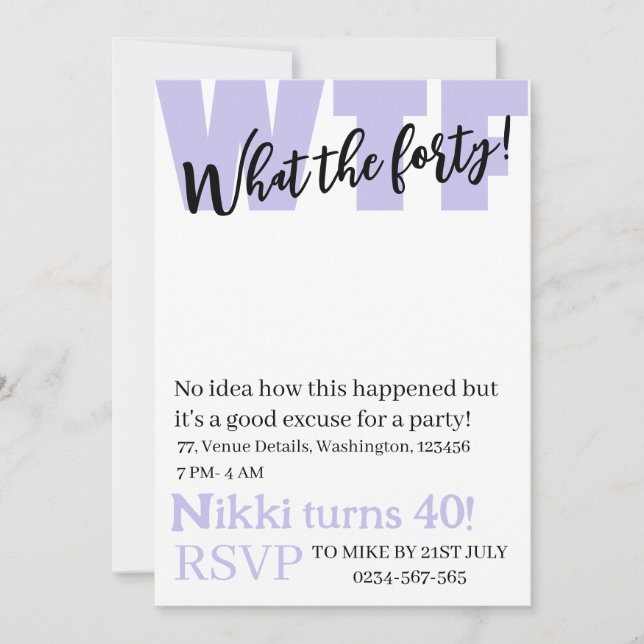 Personalized What the forty 40th funny birthday Invitation (Front)