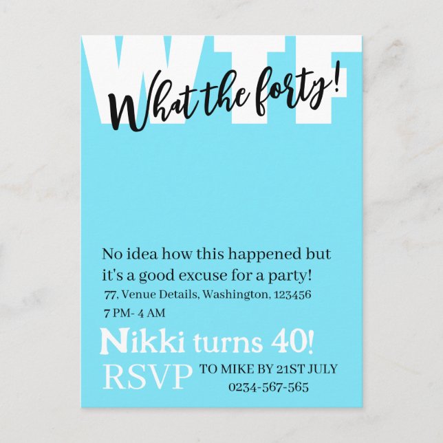 Personalized What the forty 40th funny birthday  Postcard (Front)
