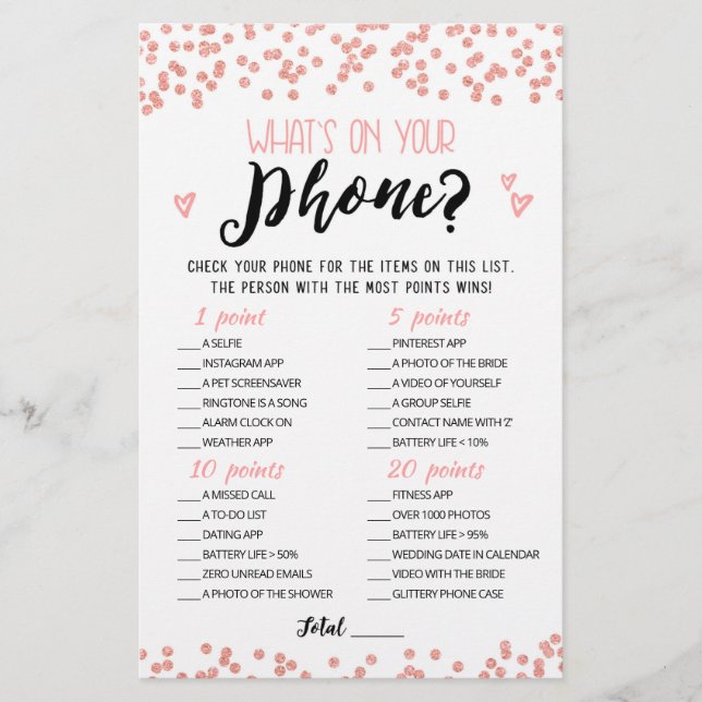 Personalized What's on your phone Hen Party game (Front)