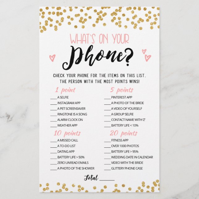 Personalized What's on your phone Hen Party game (Front)