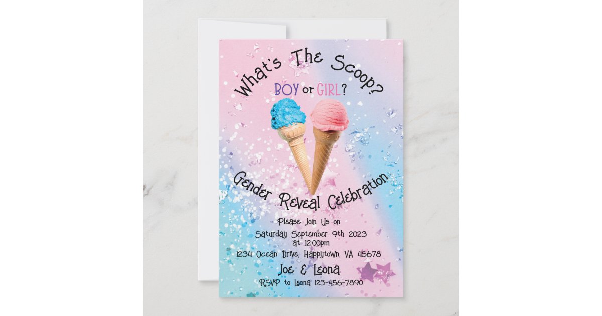 Personalized What's The Scoop Gender Reveal Invitation Zazzle
