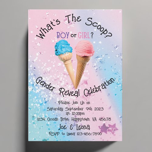 Personalized Whats The Scoop Gender Reveal Invitation