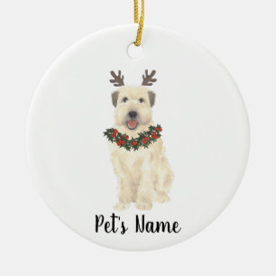 Personalized Wheaten Terrier Antlers and Bow Tie Ceramic Ornament