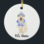 Personalized Wheaten Terrier Christmas Blue Scarf  Ceramic Ornament<br><div class="desc">I am in love with this beautifully detailed watercolor illustration of a smiling wheaten terrier with little blue ski hat and scarf outfit! Personalize these ornaments and make the nice list this year! For the perfect presents, pair it with a matching item from the collection for a thoughtful housewarming, bridal...</div>