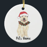 Personalized Wheaten Terrier Christmas Ceramic Ornament<br><div class="desc">I am in love with this beautifully detailed watercolor illustration of a smiling wheaten terrier with a little red santa hat! Personalize these ornaments and make the nice list this year! For the perfect presents, pair it with a matching item from the collection for a thoughtful housewarming, bridal shower, teacher,...</div>