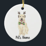 Personalized Wheaten Terrier Christmas Reindeer Ceramic Ornament<br><div class="desc">I am in love with this beautifully detailed watercolor illustration of a smiling wheaten terrier with little antlers and a bow tie! Personalize these ornaments and make the nice list this year! For the perfect presents, pair it with a matching item from the collection for a thoughtful housewarming, bridal shower,...</div>