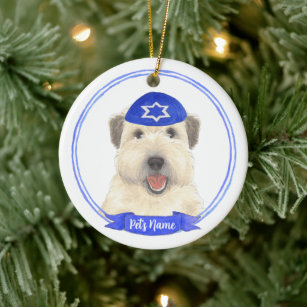 Personalized Wheaten Terrier Hanukkah Yarmulke Ceramic Ornament