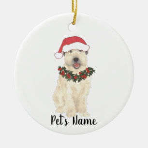 Personalized Wheaten Terrier Santa Hat Christmas Ceramic Ornament
