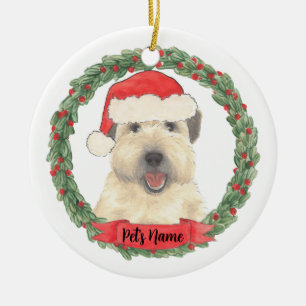 Personalized Wheaten Terrier Santa Hat Christmas Ceramic Ornament