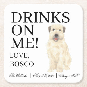 Personalized Wheaten Terrier Wedding Square Paper Coaster