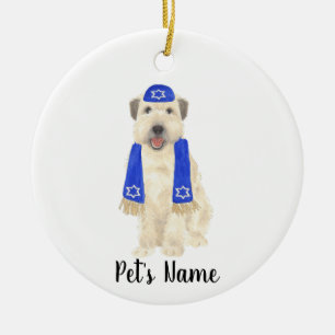 Personalized Wheaten Terrier Yarmulke and Scarf  Ceramic Ornament