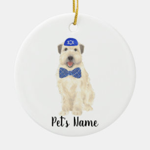 Personalized Wheaten Terrier Yarmulke and Tie  Ceramic Ornament