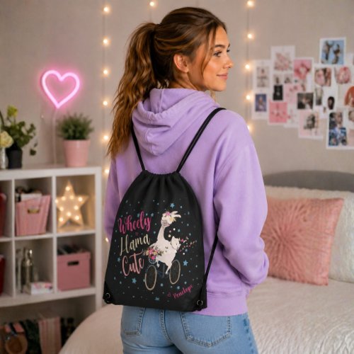 Personalized Wheely Llama Cute Drawstring Backpack